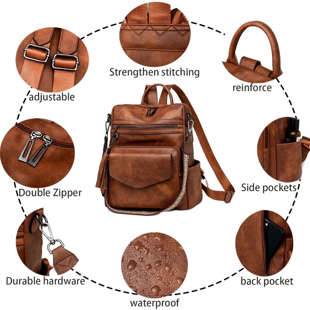 Chic Brown Leather Multi-Functional Backpack & Sh… - image 5